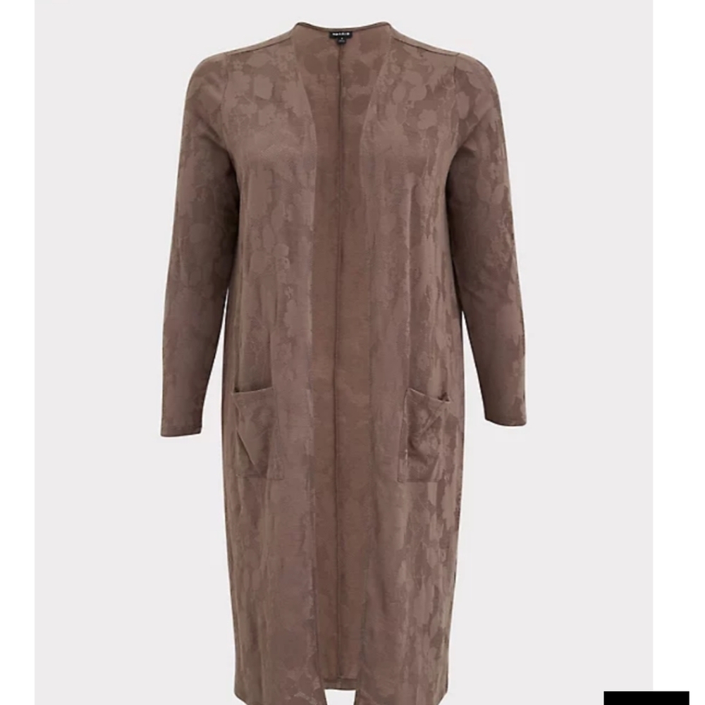 🆕DARK TAUPE FLORAL POINTELLE LONGLINE CARDIGAN - LARGE